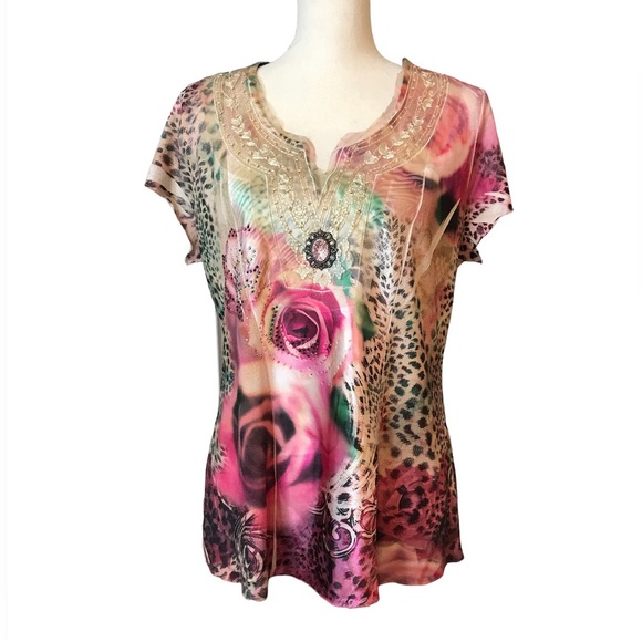 New Directions Floral Blouse, Size Medium - Picture 1 of 6